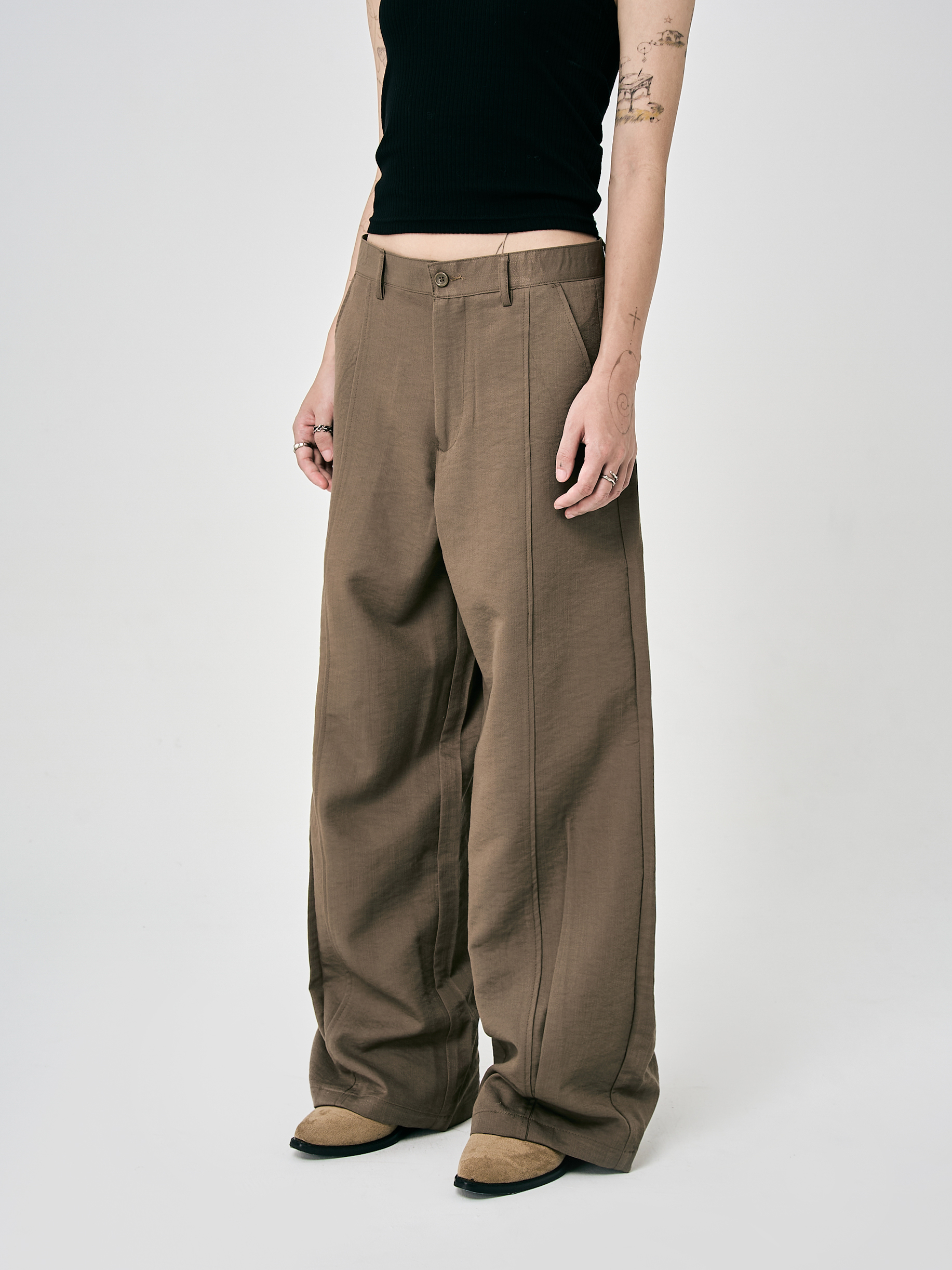 靜線寬版西裝褲-棕