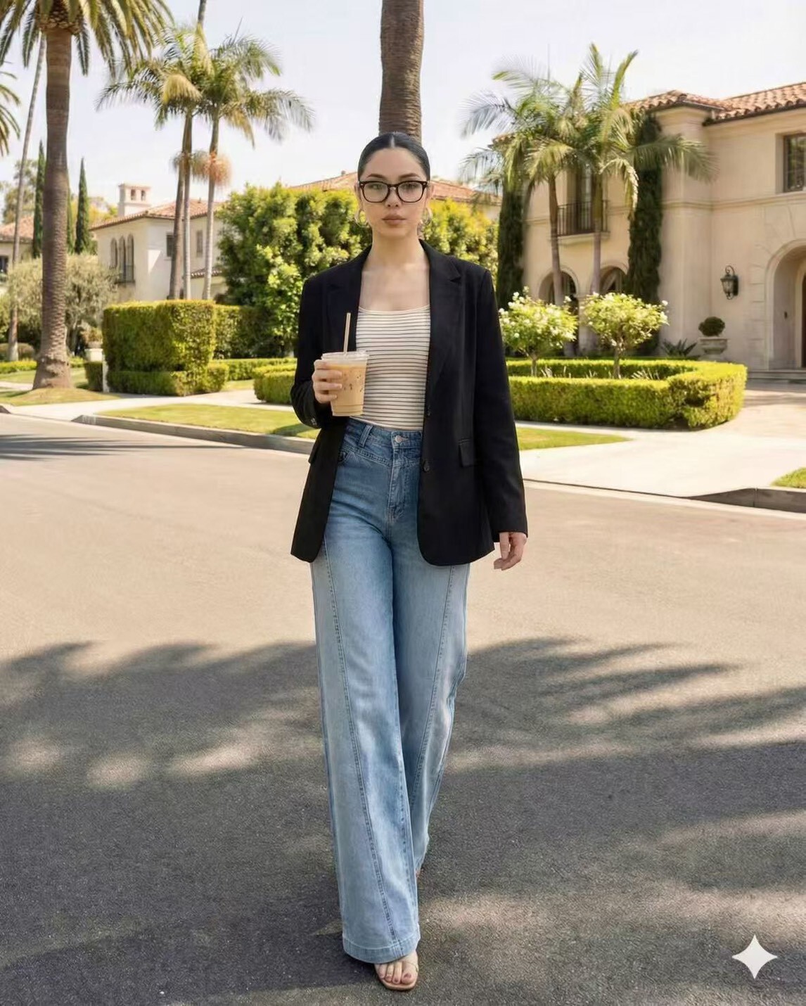 6004大直筒拚色牛仔長褲