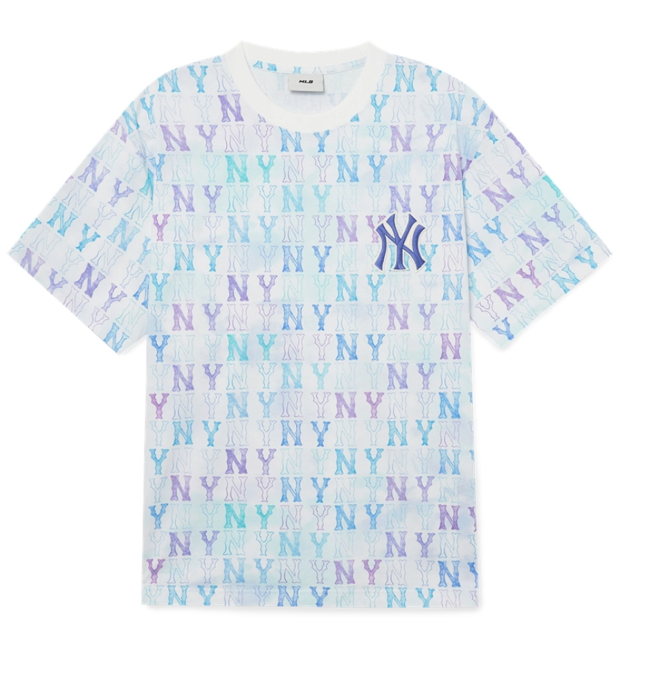 [S] MLB UNISEX ALL OVER NY PRINT SHORT SLEEVE T-SHIRT,WHITE MULTI, 3ATSM2033GP001-50WHS [FINAL SALE] (SMLB201)
