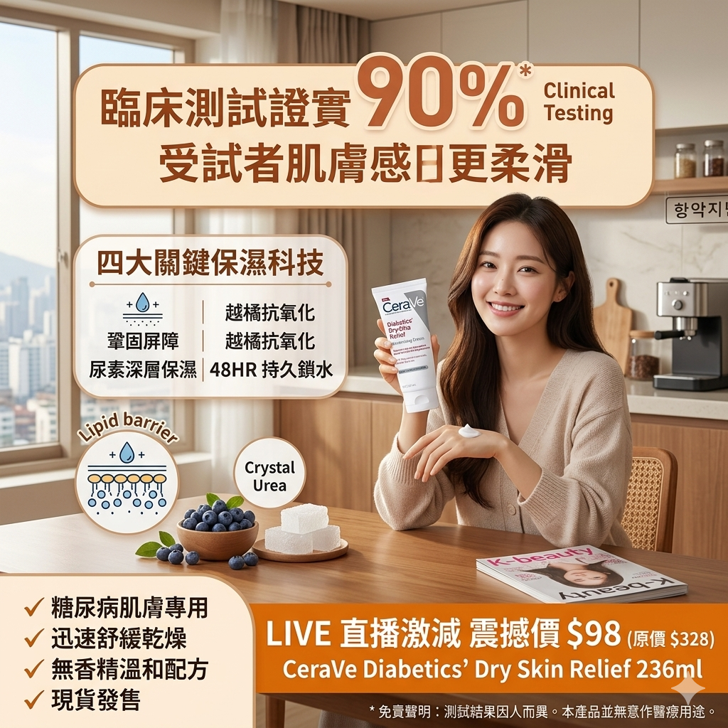 【直播】 CeraVe LX030612 糖尿病患者專用保濕霜