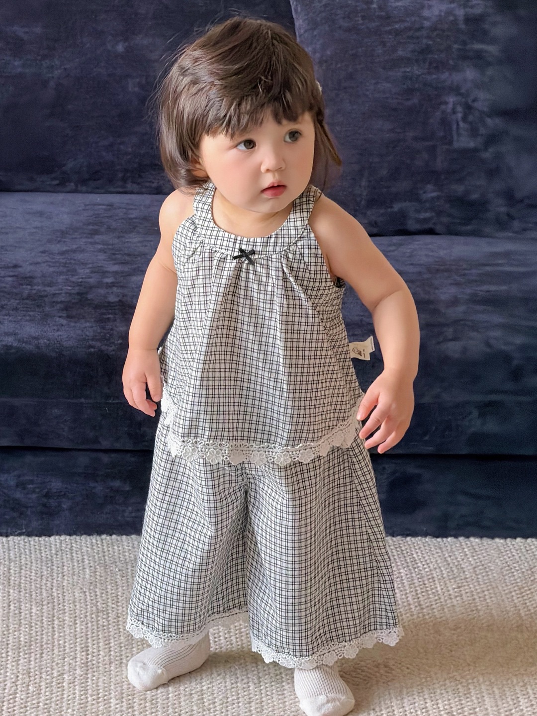 日系甜美格子背心套裝