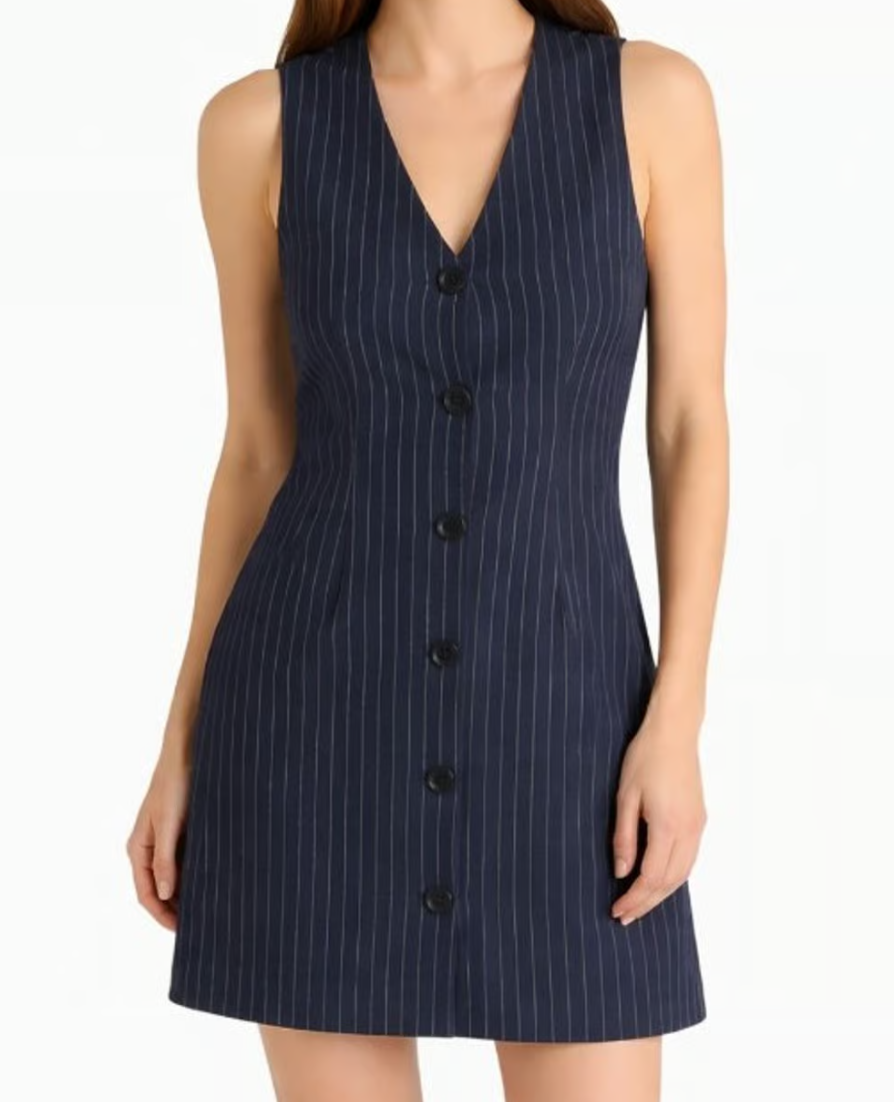 [S] STEVE MADDEN NAVY WOMEN'S PINSTRIPE DRESS, DO38082W-NAVY (SSM265)