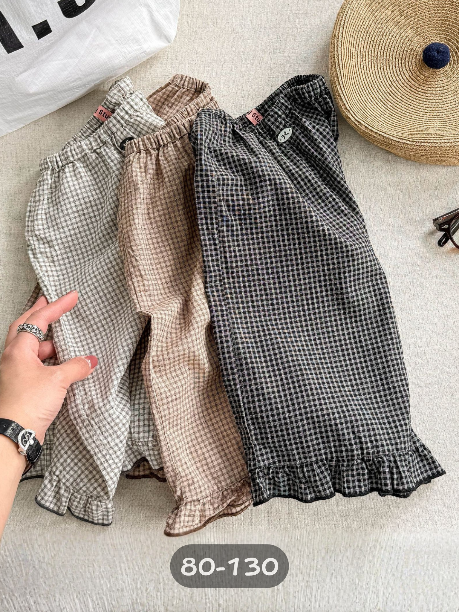 小格子荷葉邊八分褲