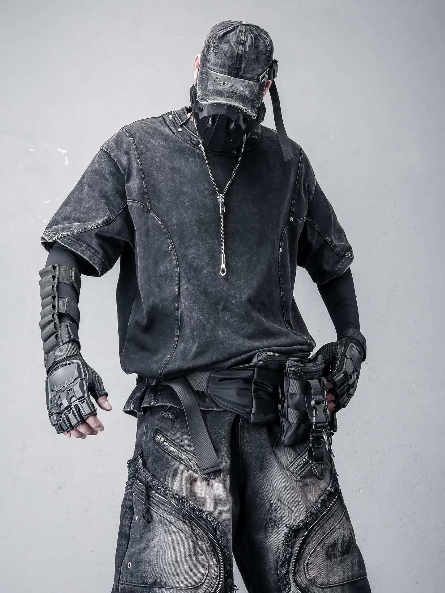 𝙏𝙀𝘾𝙃𝙒𝙀𝘼𝙍 機能解構拼接做舊短袖