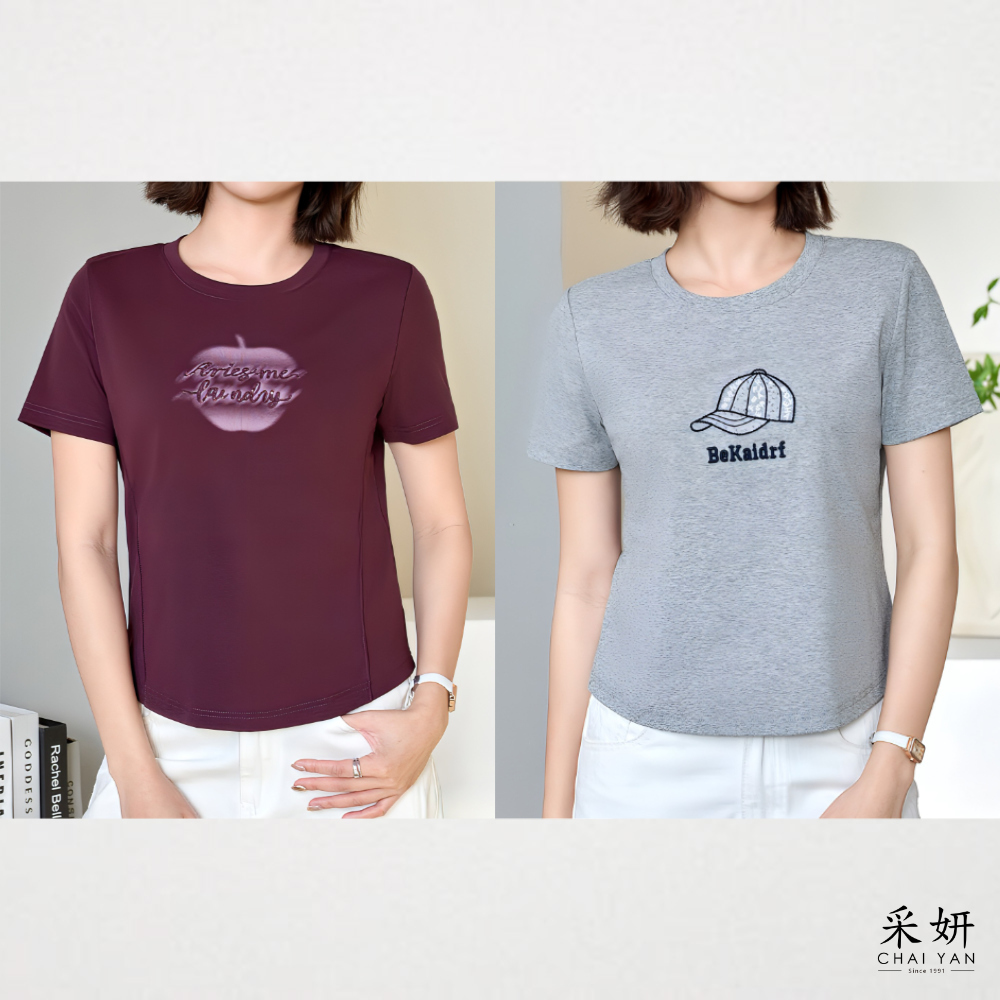 字母刺繡短袖上衣