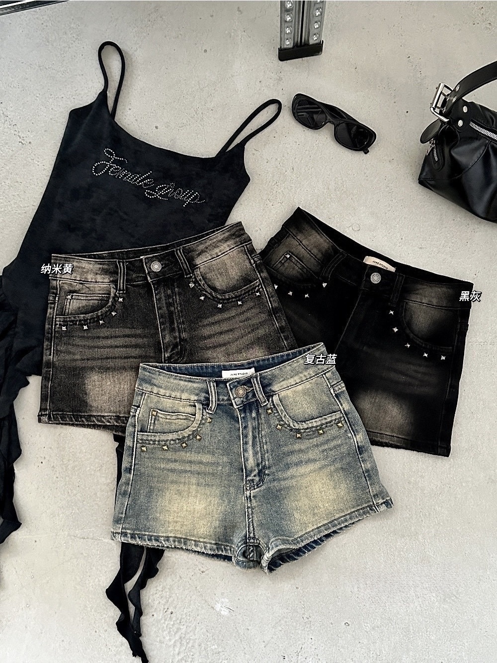 A101 現貨復古刷色卯釘短褲(尺寸正常拿)