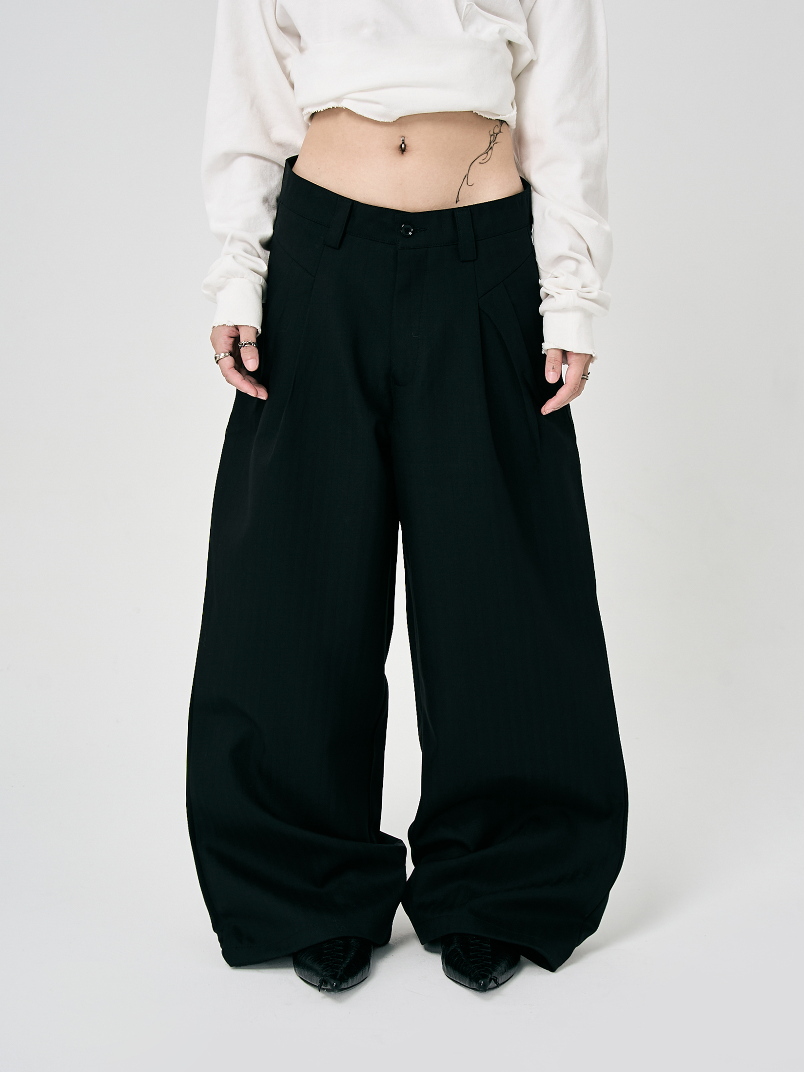 復古織紋西裝長褲-黑