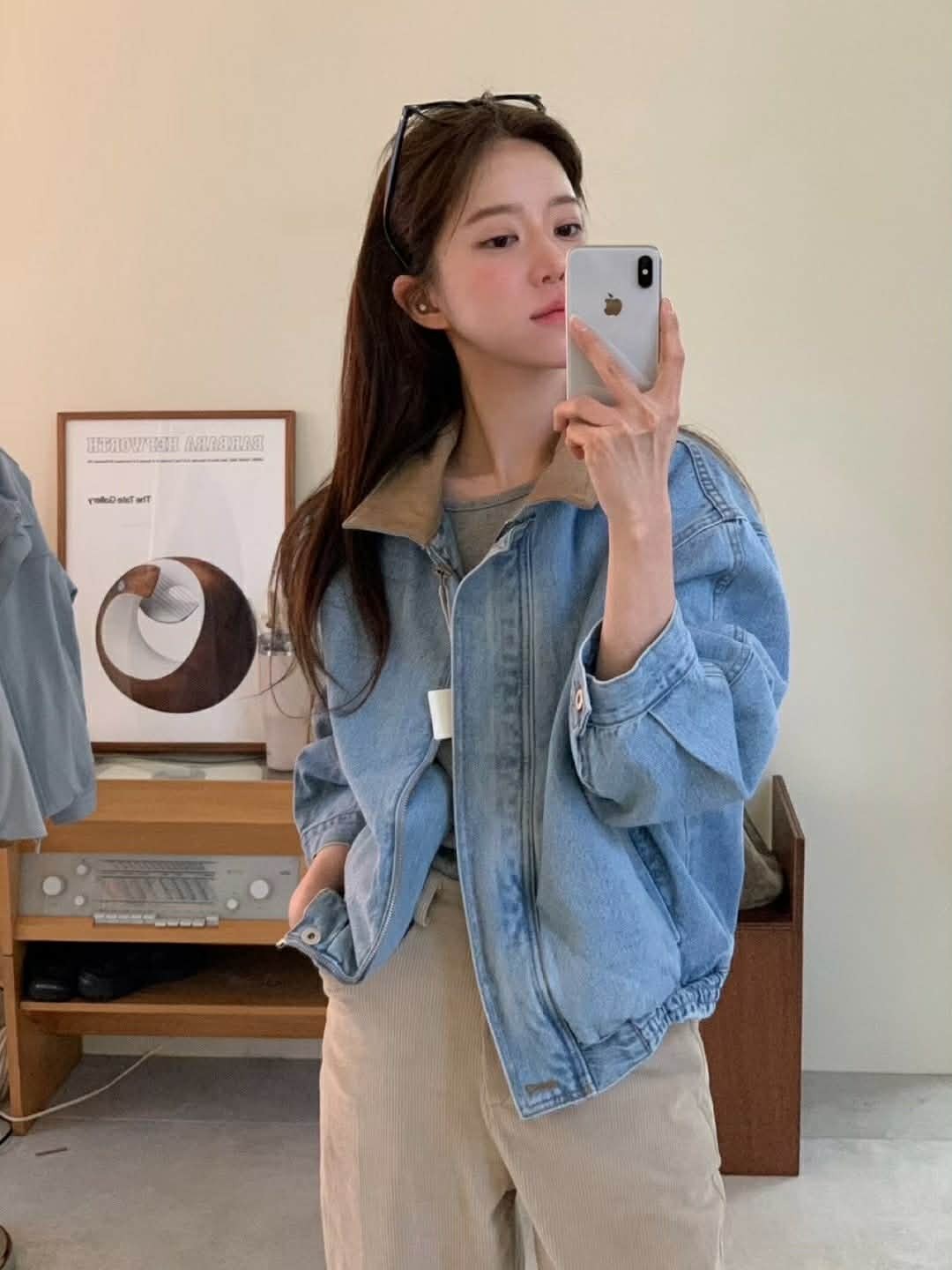 PA35 皮革拼接領子單寧外套