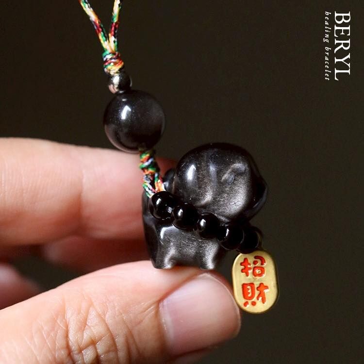 墨西哥銀曜石狗來富吊飾