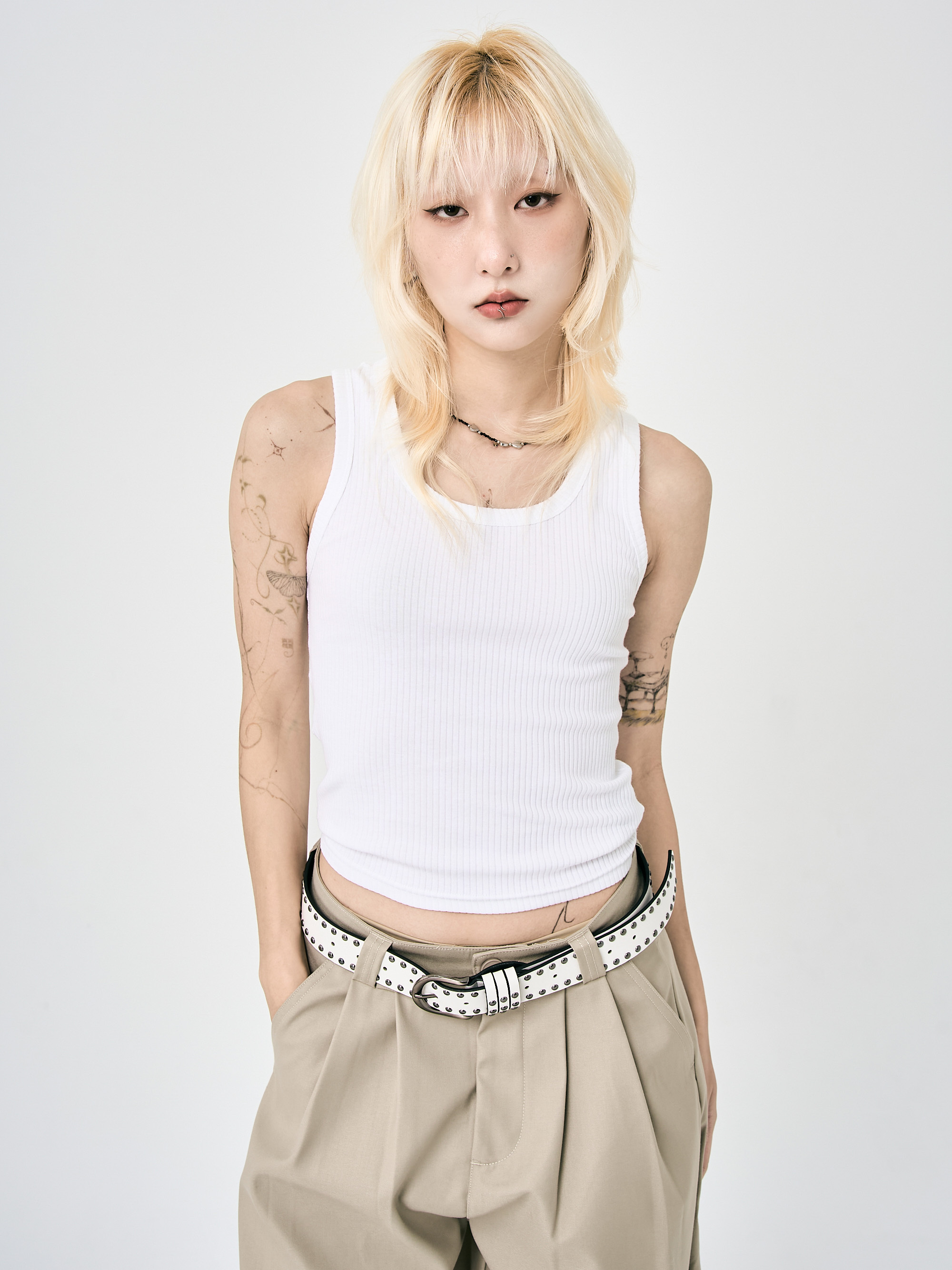 修身坦克背心-白