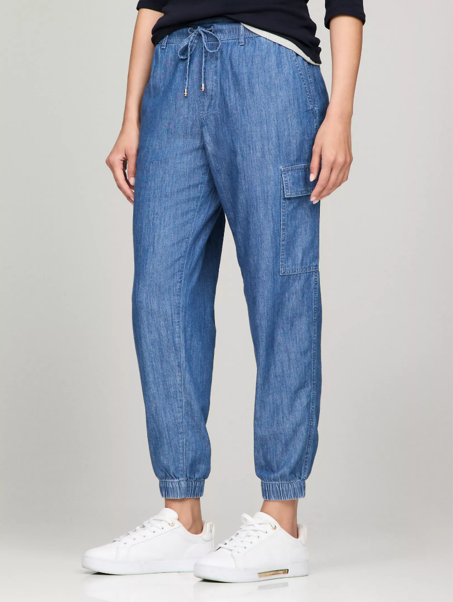 [S] TOMMY HILFIGER DARK WASH WOMEN CARGO JOGGER, 76J5281-461 (STH1159)