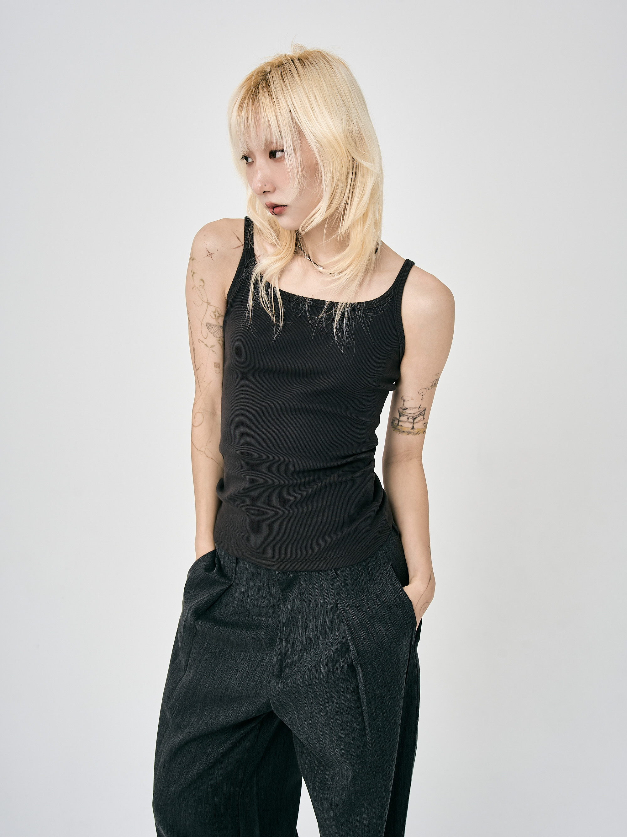 螺紋貼身簡約背心-灰