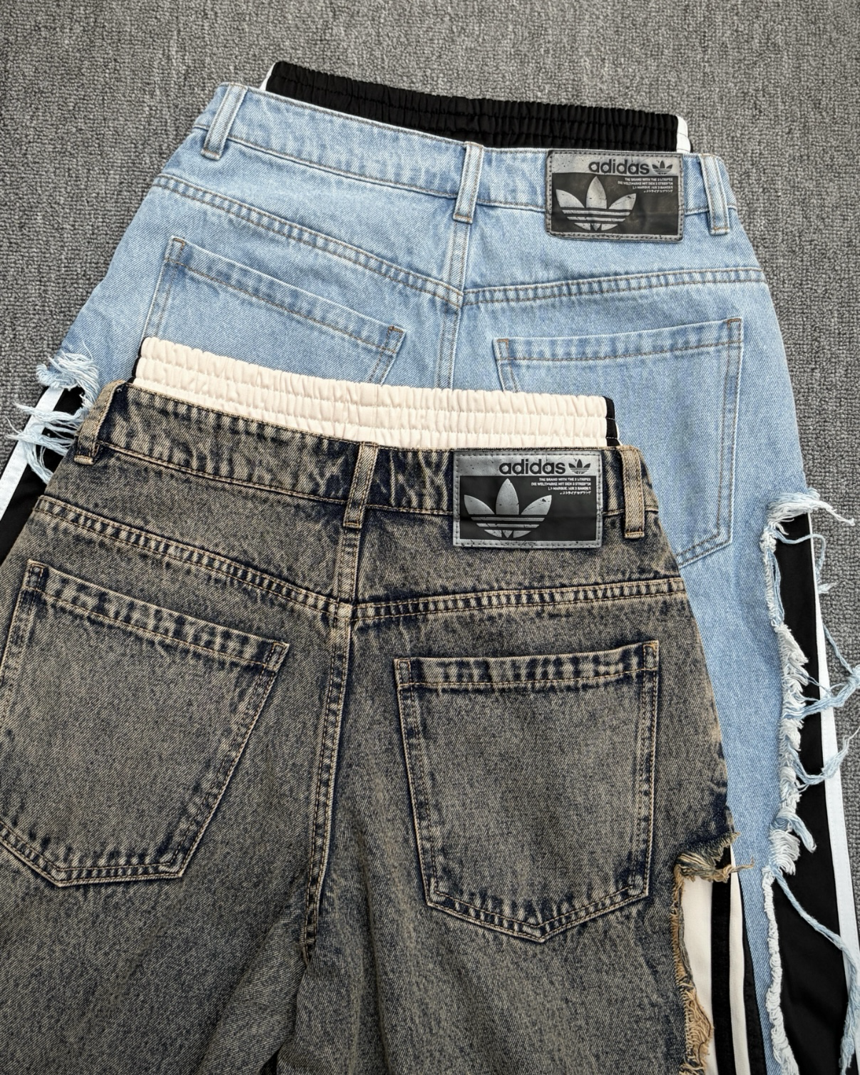 ADIDAS ORIGINALS ADILENIUM 破壞牛仔 寬鬆 闊腿褲 長褲 三線 磨毛 流蘇 灰色 藍黑色 女款
