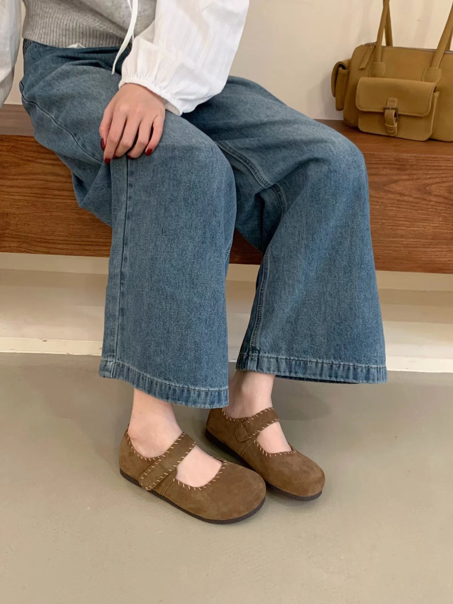 真皮車縫魔鬼氈可愛包頭鞋(35-40)