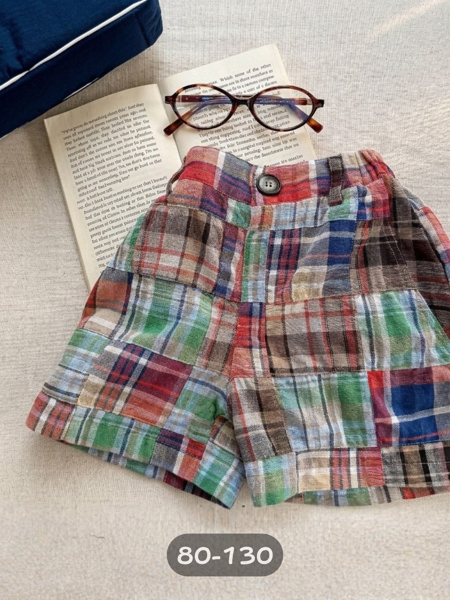 彩色格子 棉麻短褲