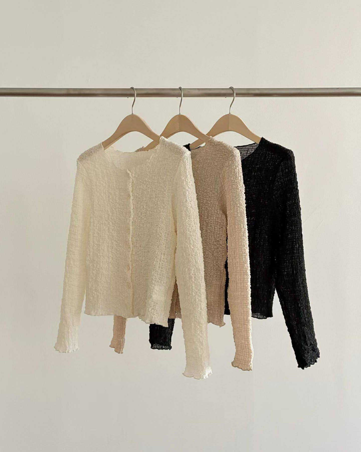 PA08 天絲立體紋理褶皺開襟衫