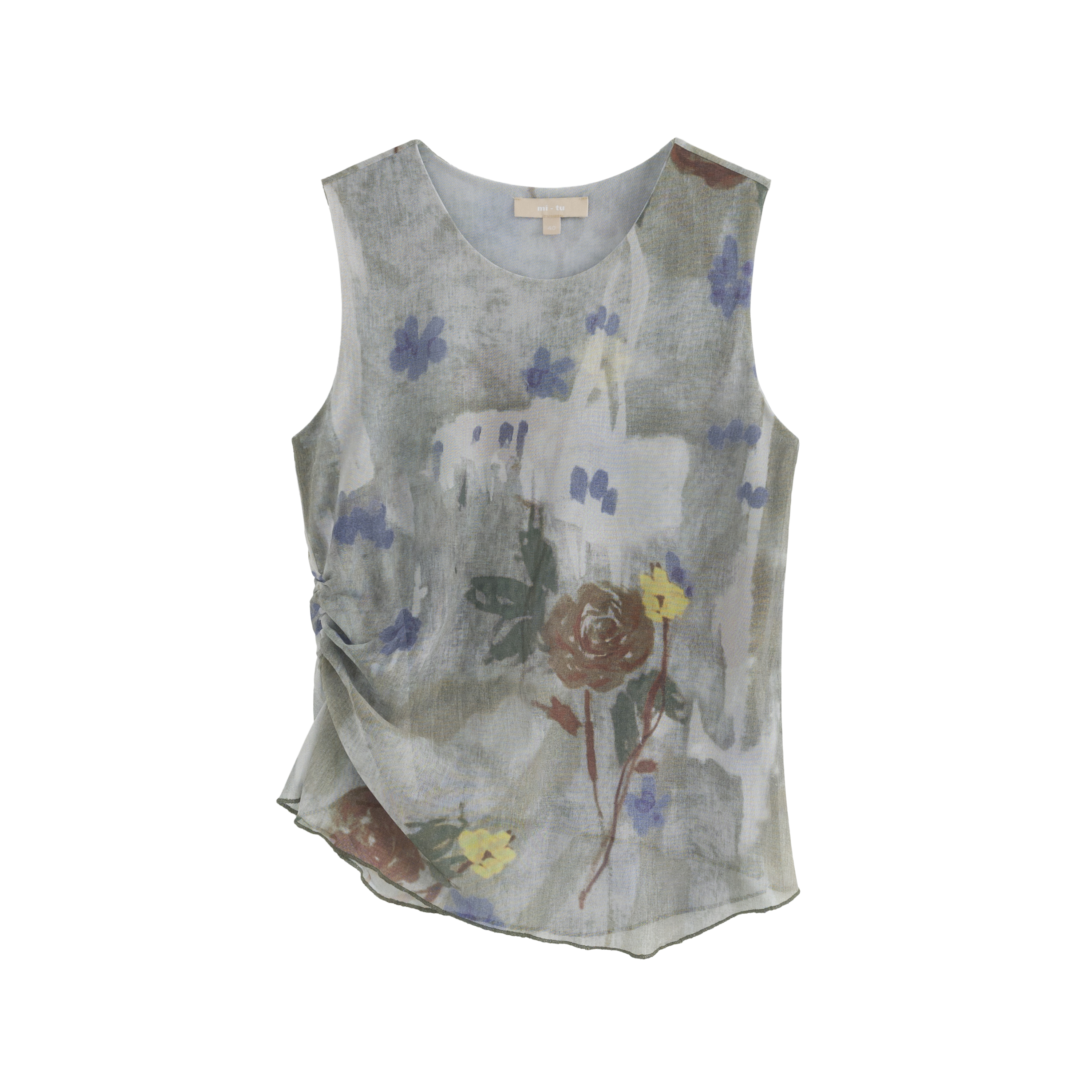 mi-tu pleated printed mesh vest