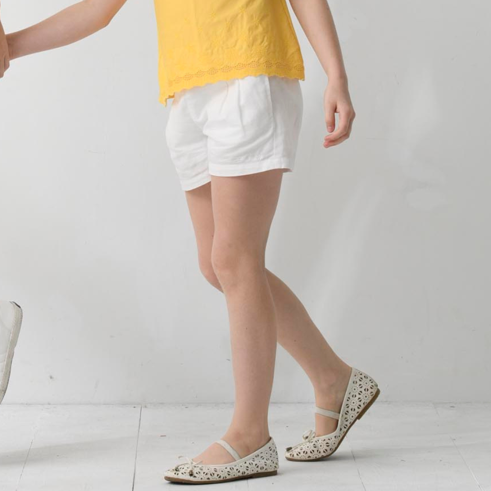 PIPPY 百搭素雅棉麻4分短褲 白