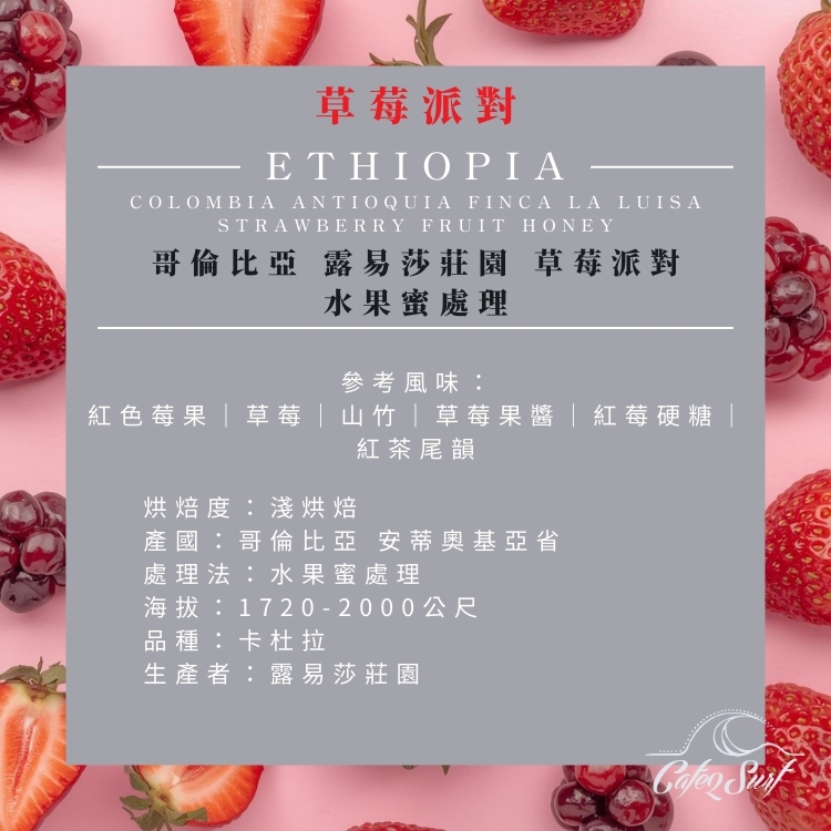 草莓派對｜哥倫比亞 露易莎莊園 草莓派對 水果蜜處理｜咖啡豆 227g