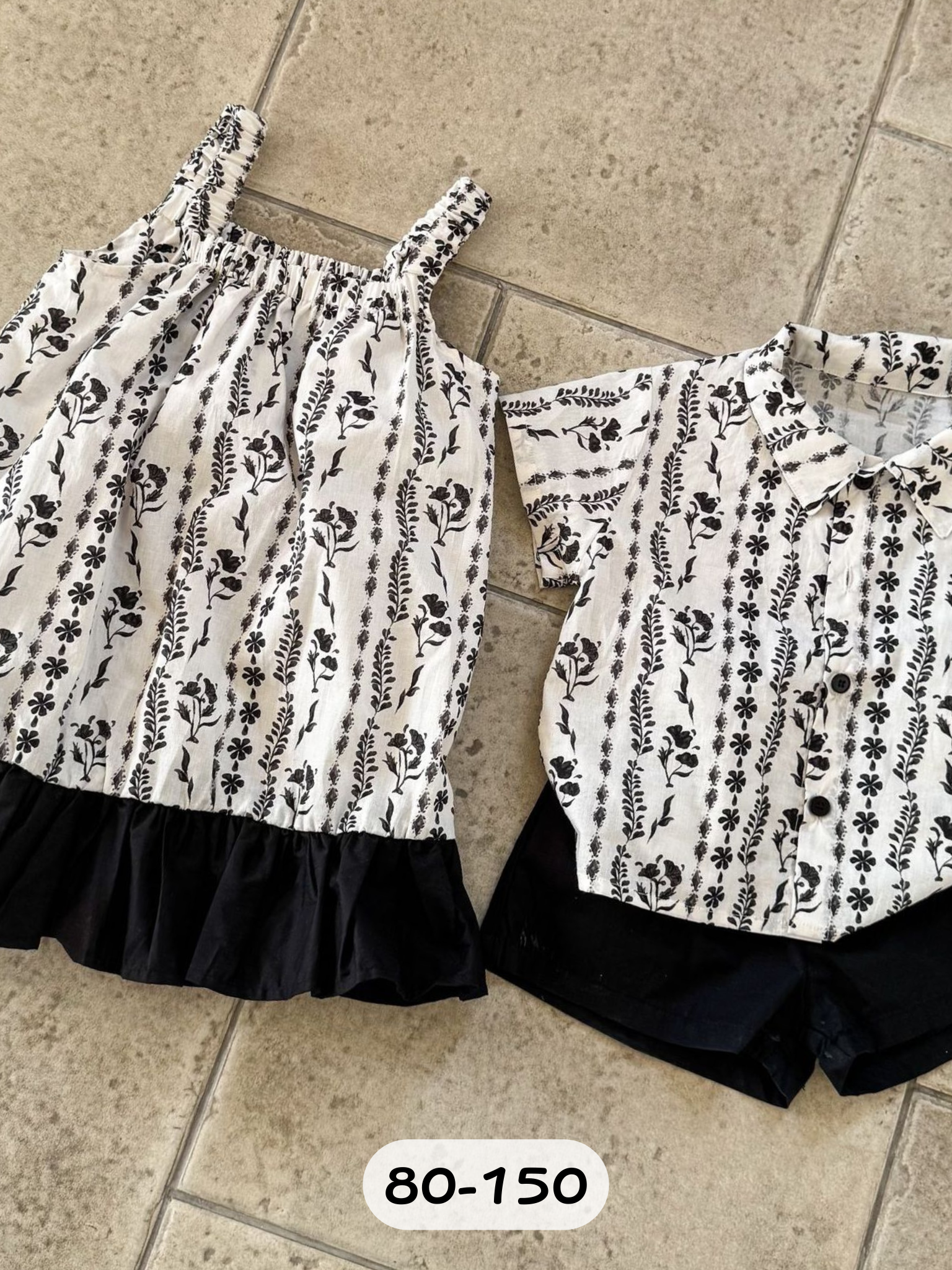 黑色排排花 短袖套裝/裙裝