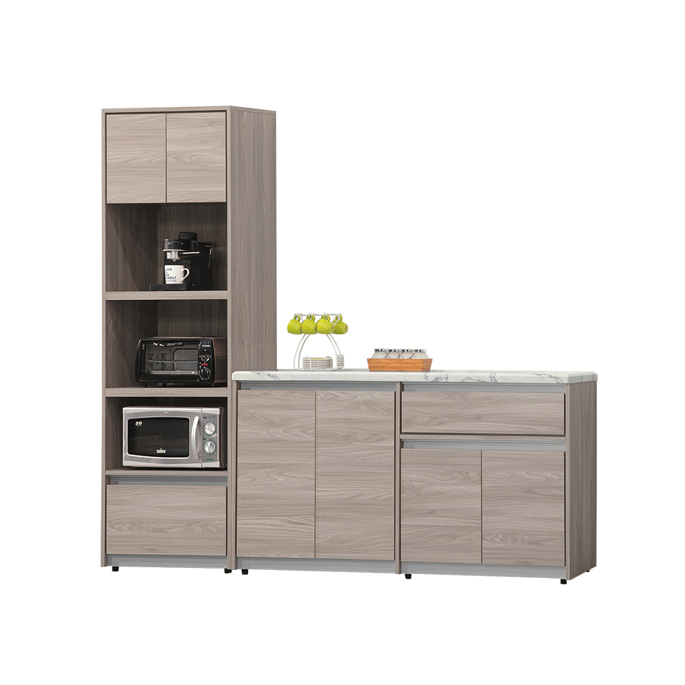 柏蒂家居-拉赫曼7尺六門二抽L型餐櫃組合(2尺高電器櫃+5尺置物矮櫃)