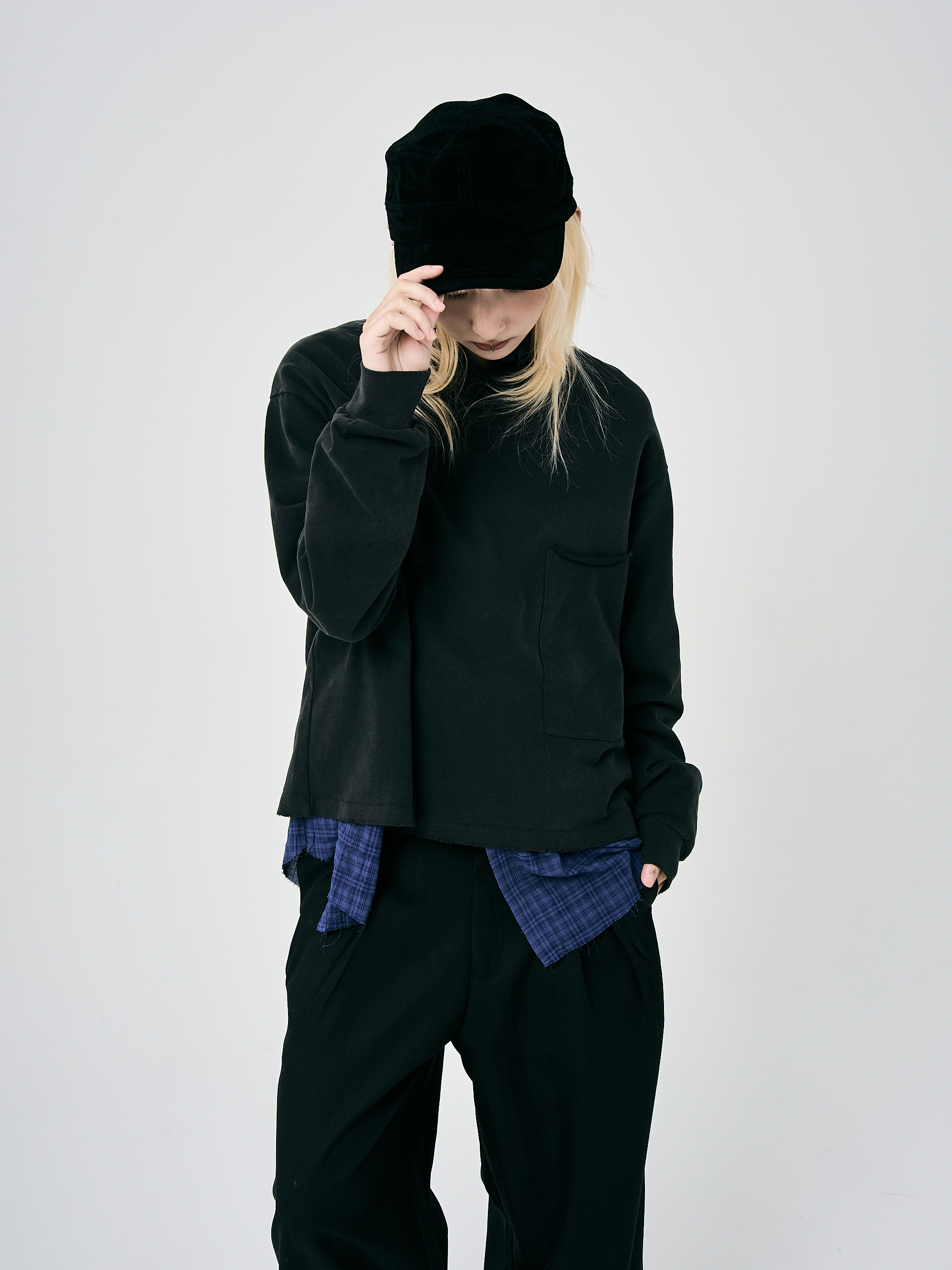 單邊大口袋棉質長袖-深灰