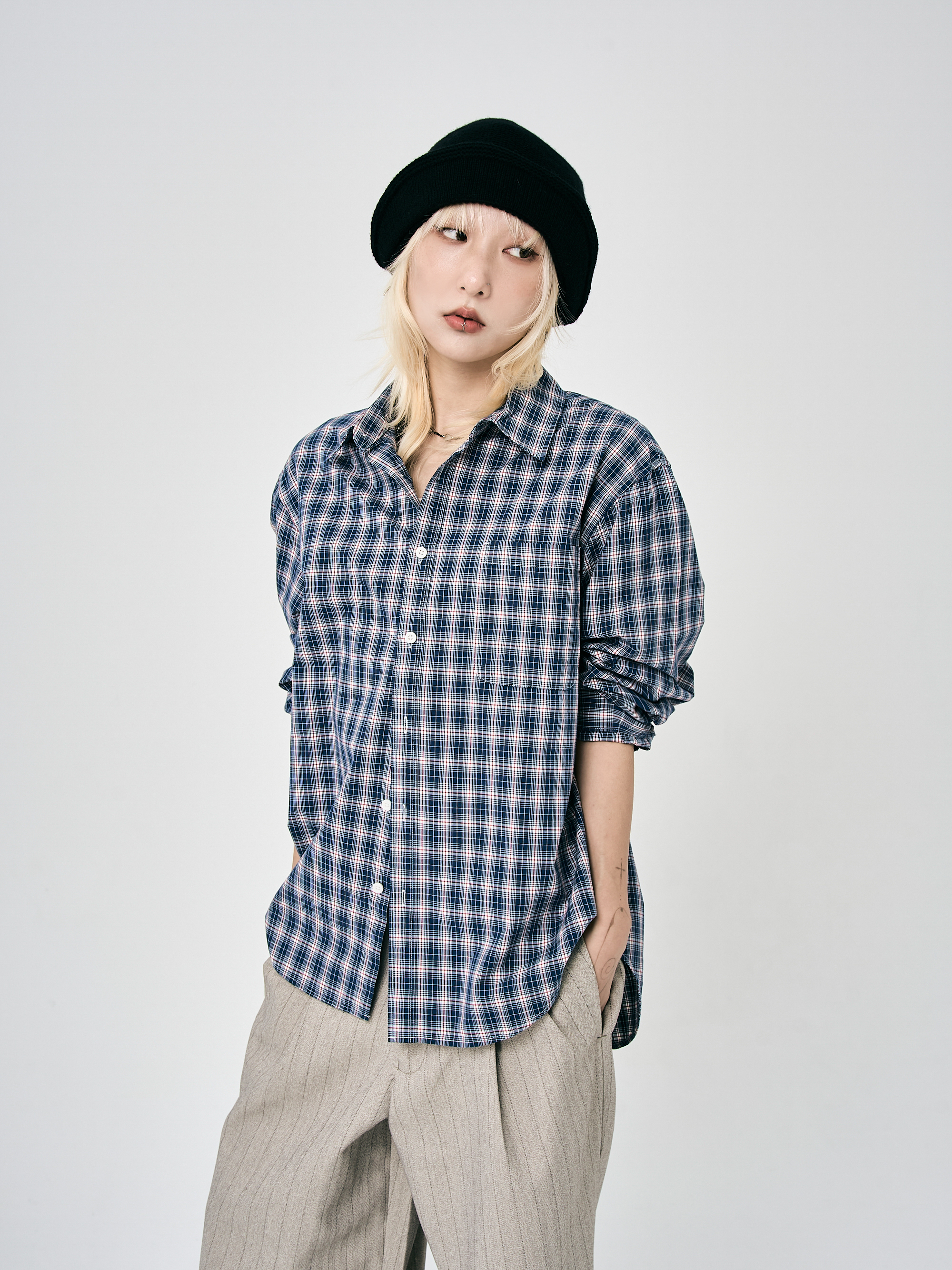 藍紅格棉質襯衫