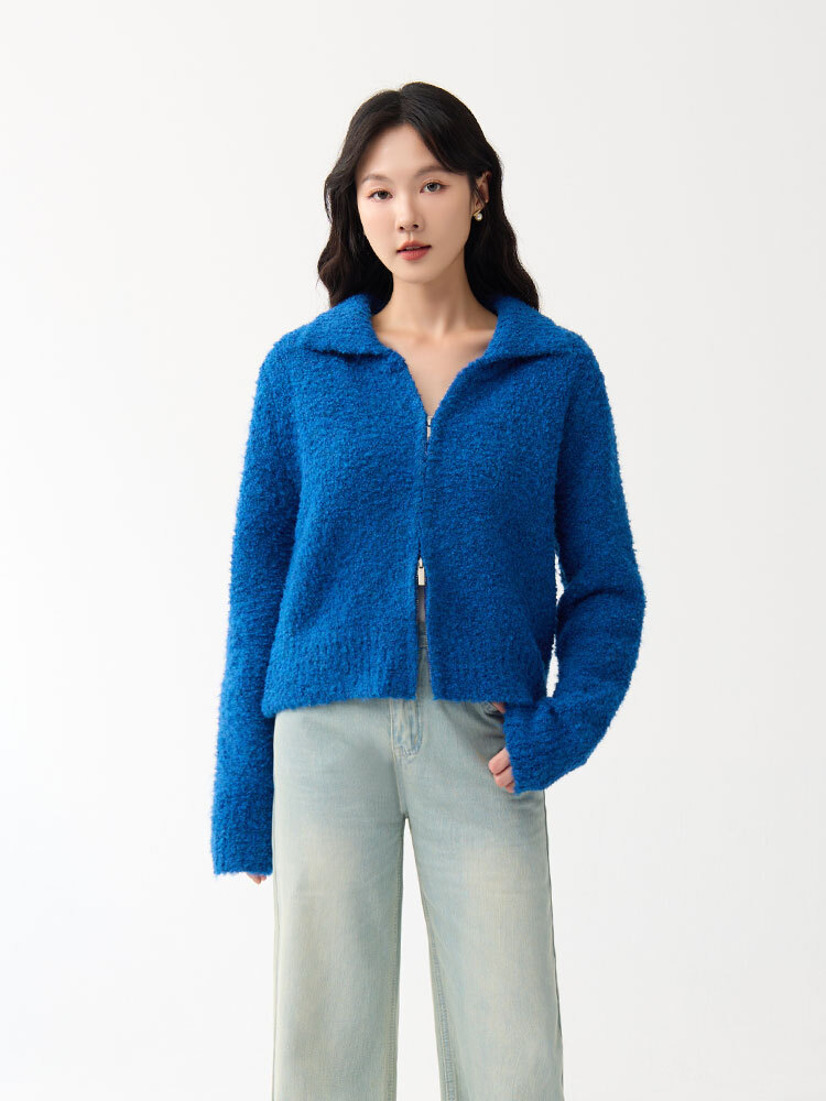 OH!HER 毛圈翻領雙拉鍊外套（12%羊毛）