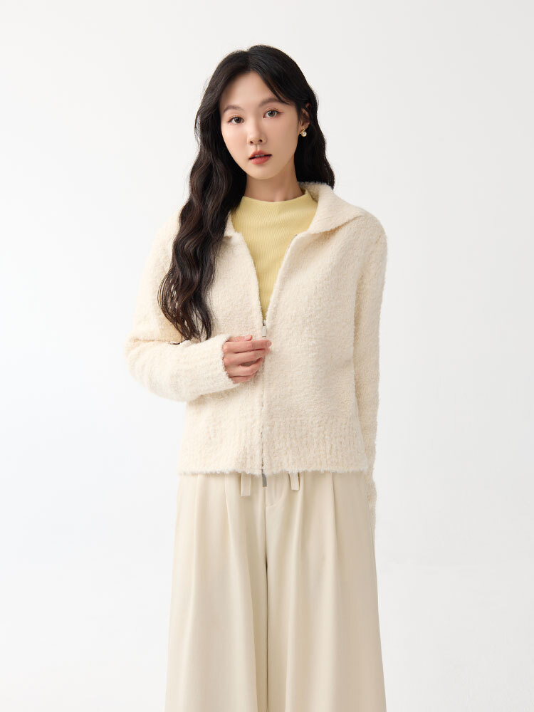 OH!HER 毛圈翻領雙拉鍊外套（12%羊毛）