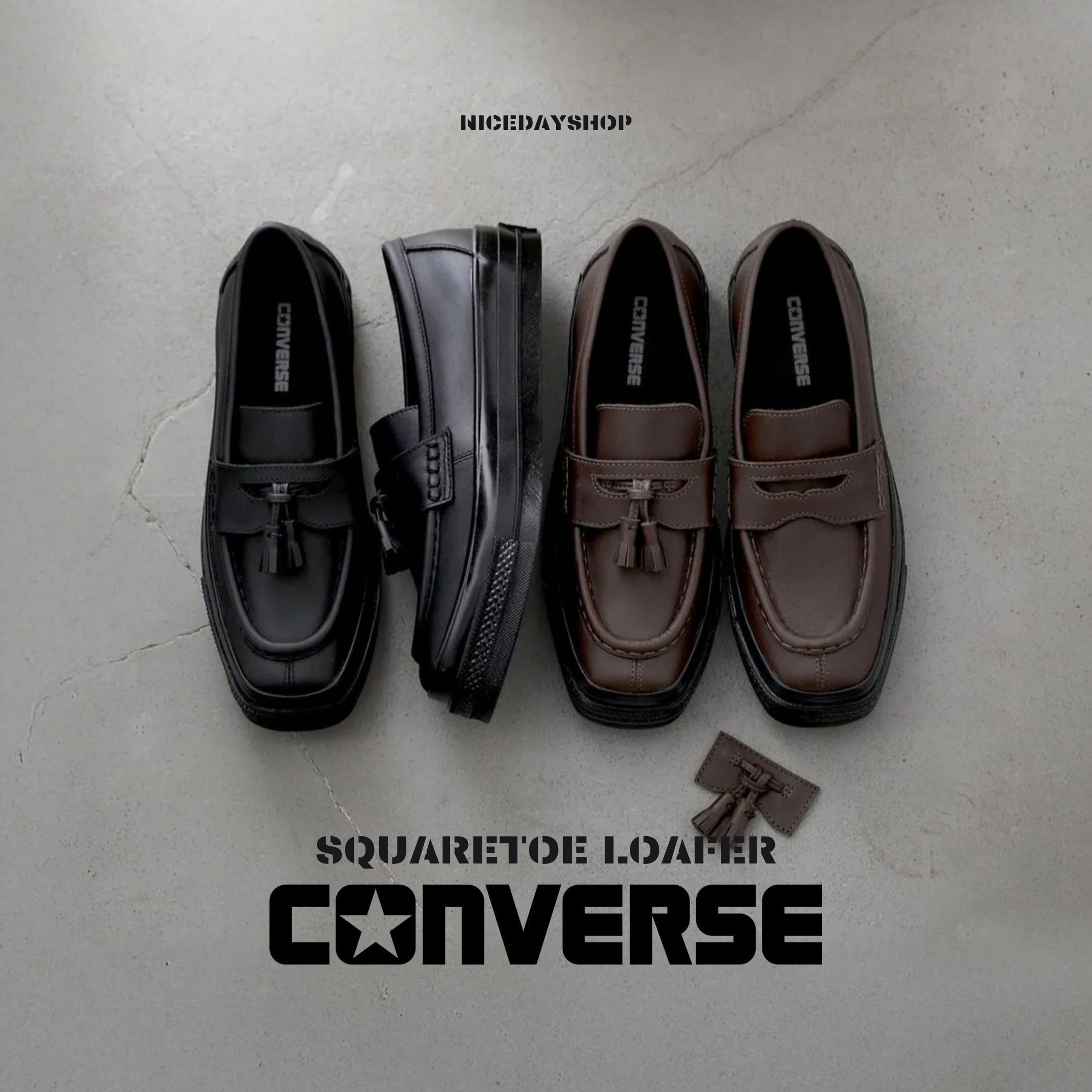 NICEDAY 代購 Converse ALL STAR SQUARETOE LOAFER 方頭 流蘇 皮革 樂福鞋 咖啡色 黑色