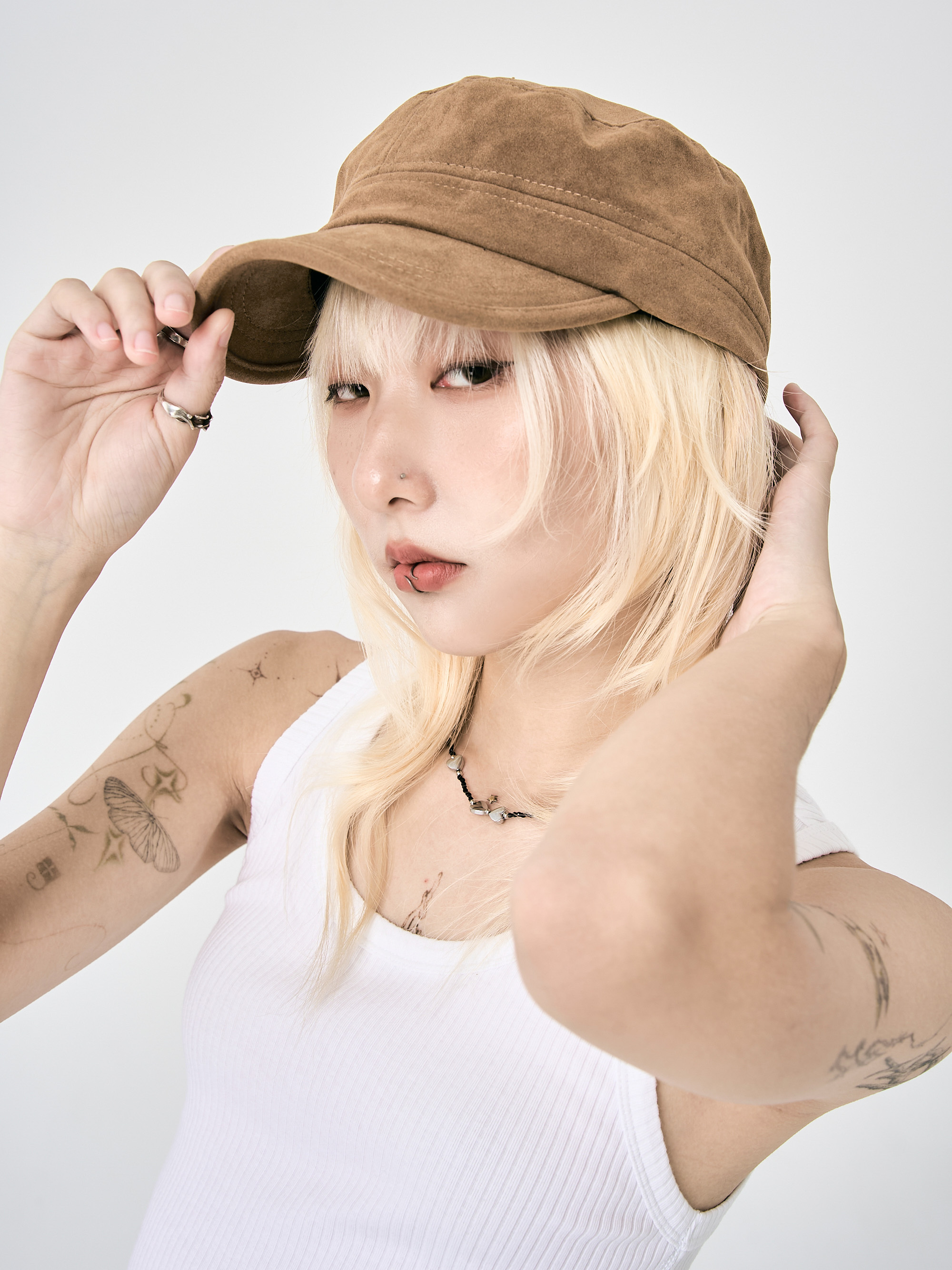 麂皮絨布馬術帽-卡其