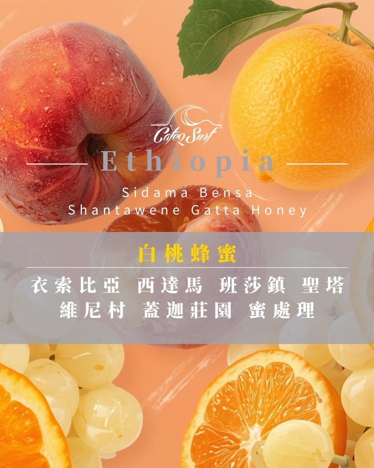 白桃蜂蜜｜衣索比亞 西達馬 班莎 蓋迦莊園 蜜處理｜咖啡豆 227g
