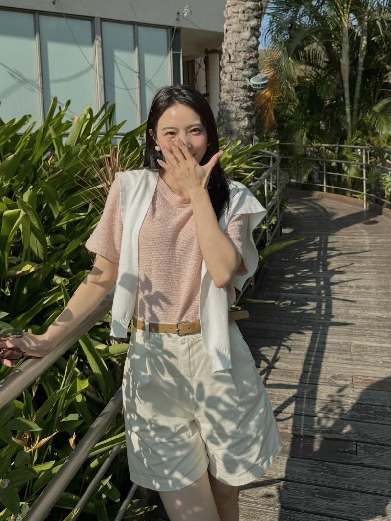 A3260-針織披肩造型兩件式短袖