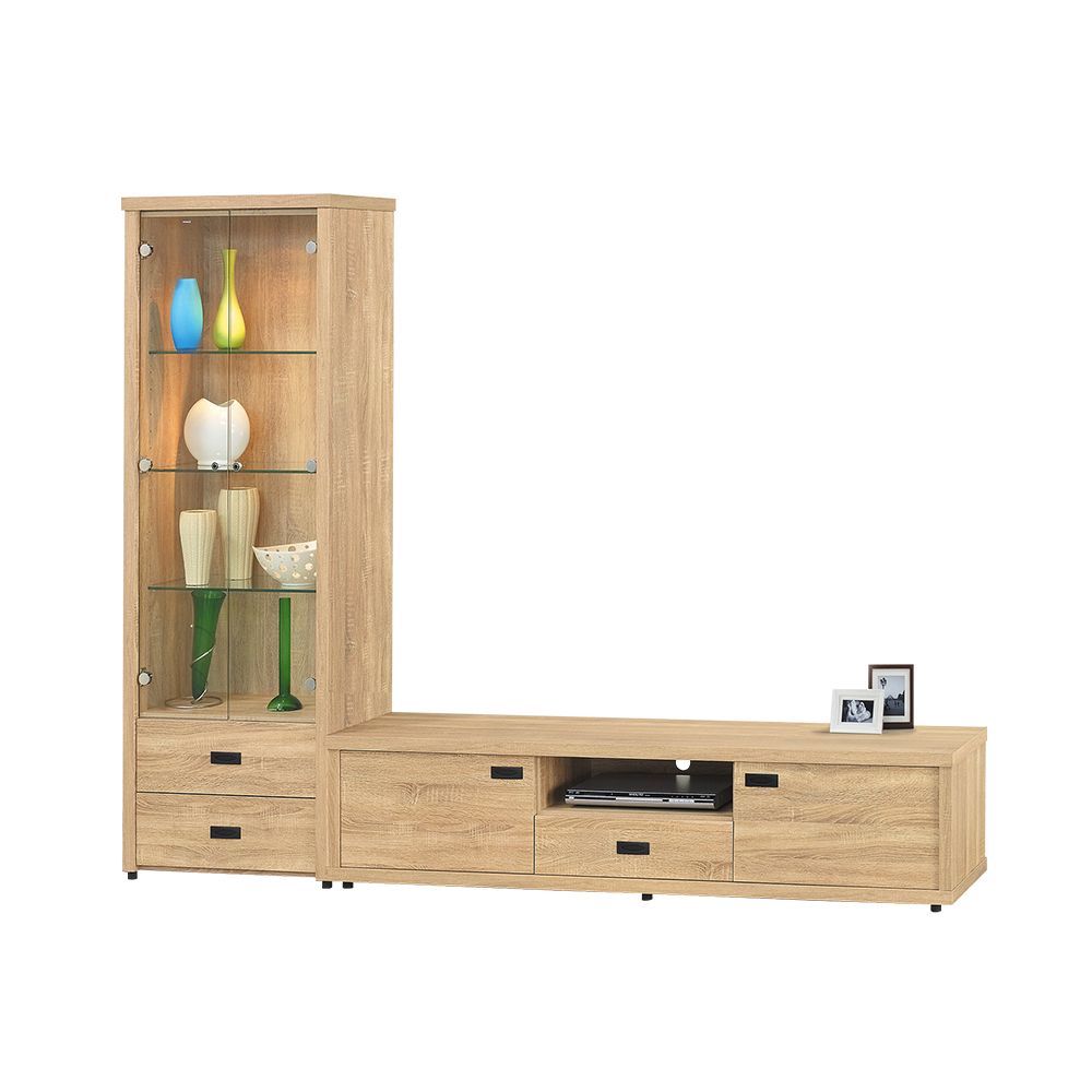 柏蒂家居-班特利8.1尺L型電視櫃組合(玻璃門展示櫃+視聽長櫃)