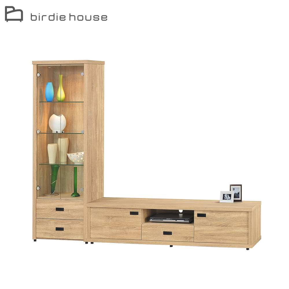 柏蒂家居-班特利8.1尺L型電視櫃組合(玻璃門展示櫃+視聽長櫃)