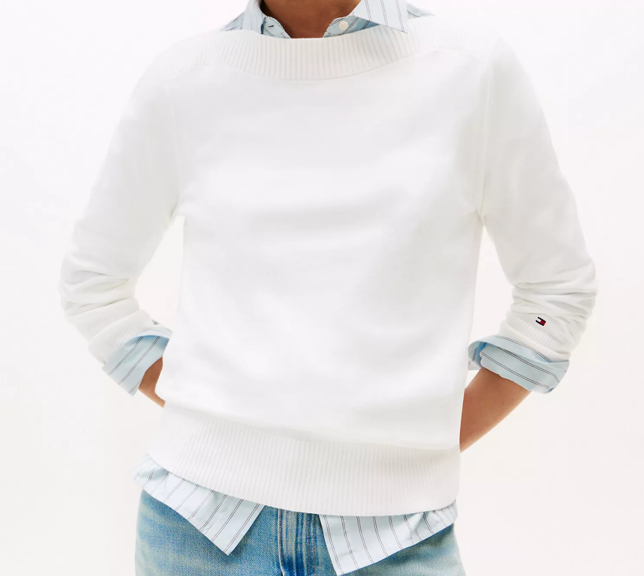 [S] TOMMY HILFIGER OPTIC WHITE BOATNECK SWEATER, XW04163-100 (STH1597)