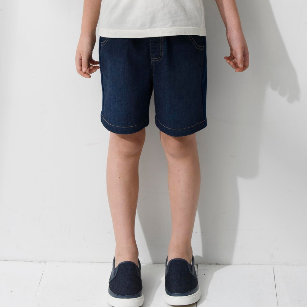 PIPPY 舒適彈性棉仿牛仔短褲 藍