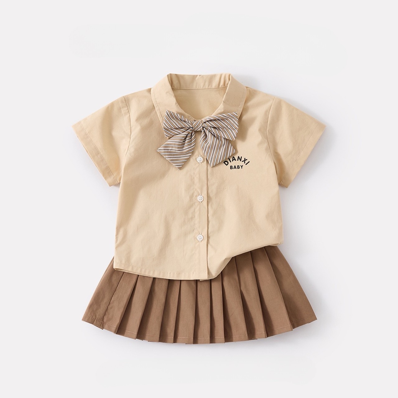 卡其蝴蝶結襯衫套裝