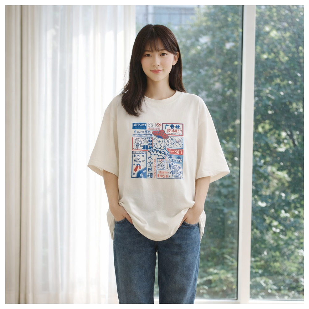 【ASister 小姊姊】AS0132#純棉上衣☆*太空日報*中長版短袖T恤(2色 S-3XL)