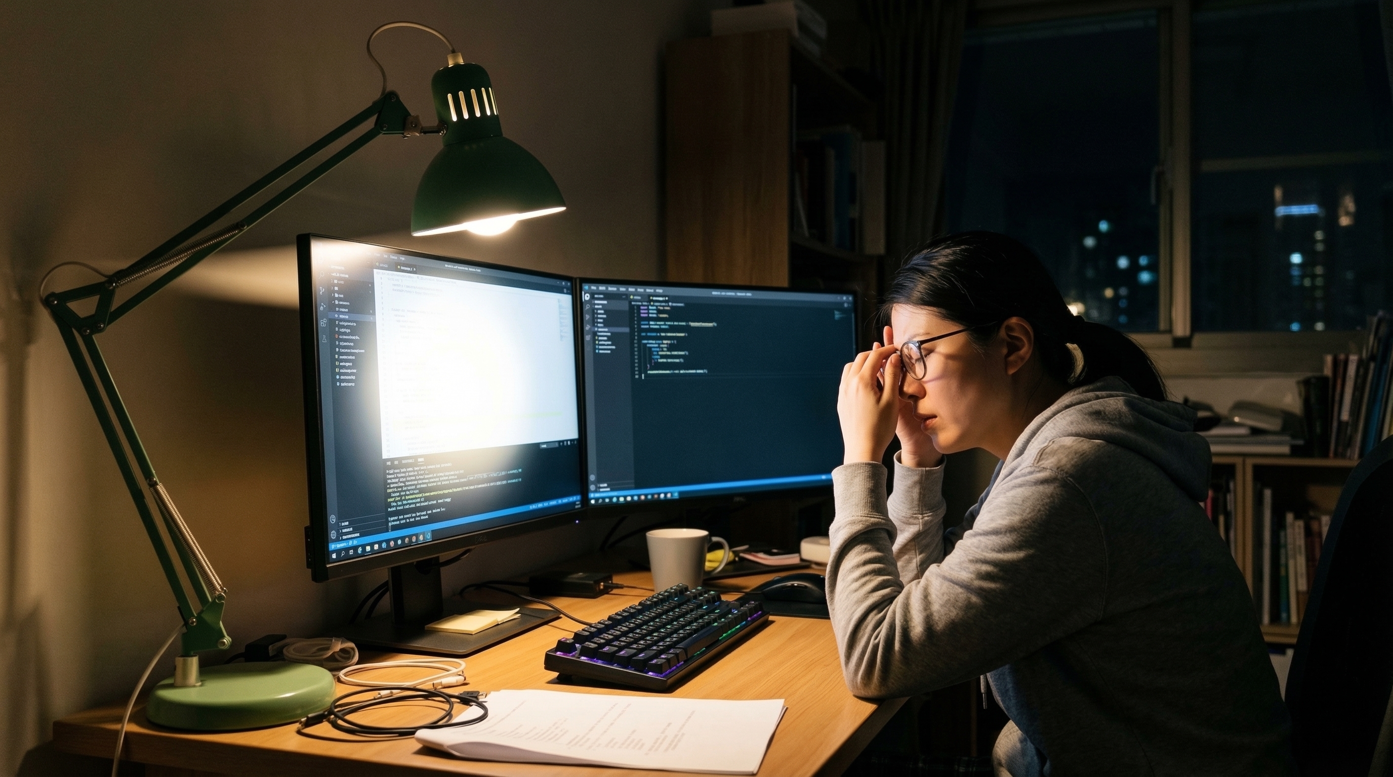 傳統單點檯燈造成嚴重螢幕反光