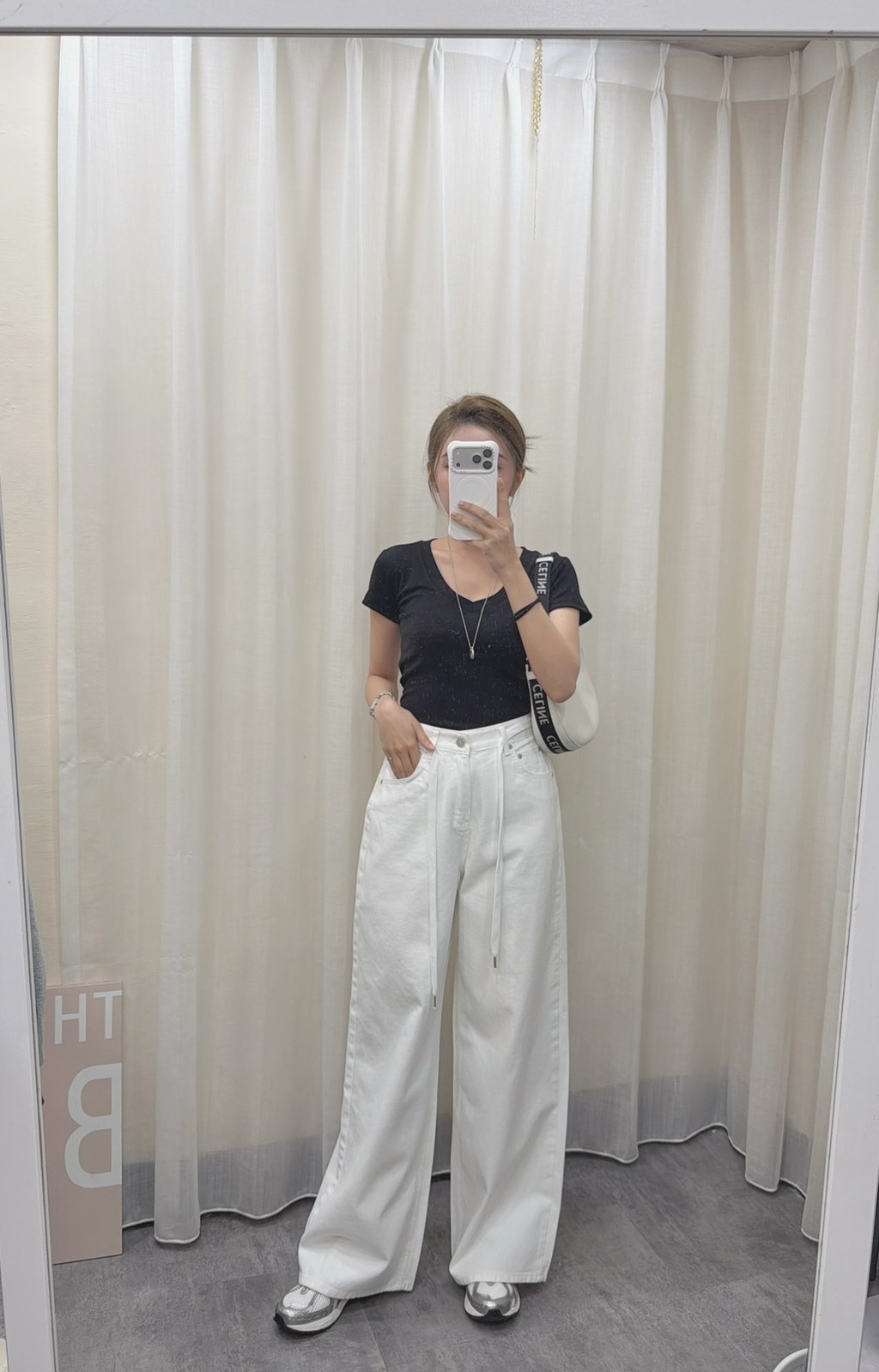 ［預購］🔥03.11早春新品］💥屁股有亮點💥-7kg必收投資］🇰🇷正韓高腰超顯瘦不透牛仔白寬褲（SML附抽繩）