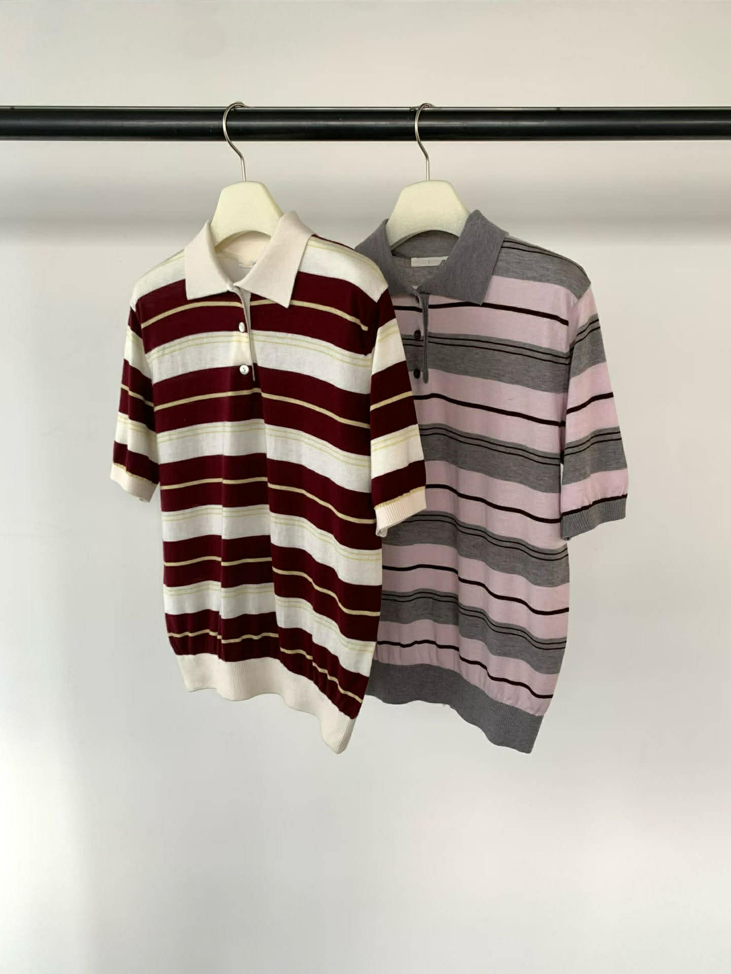 PA16 輕羊毛條紋針織 Polo 上衣