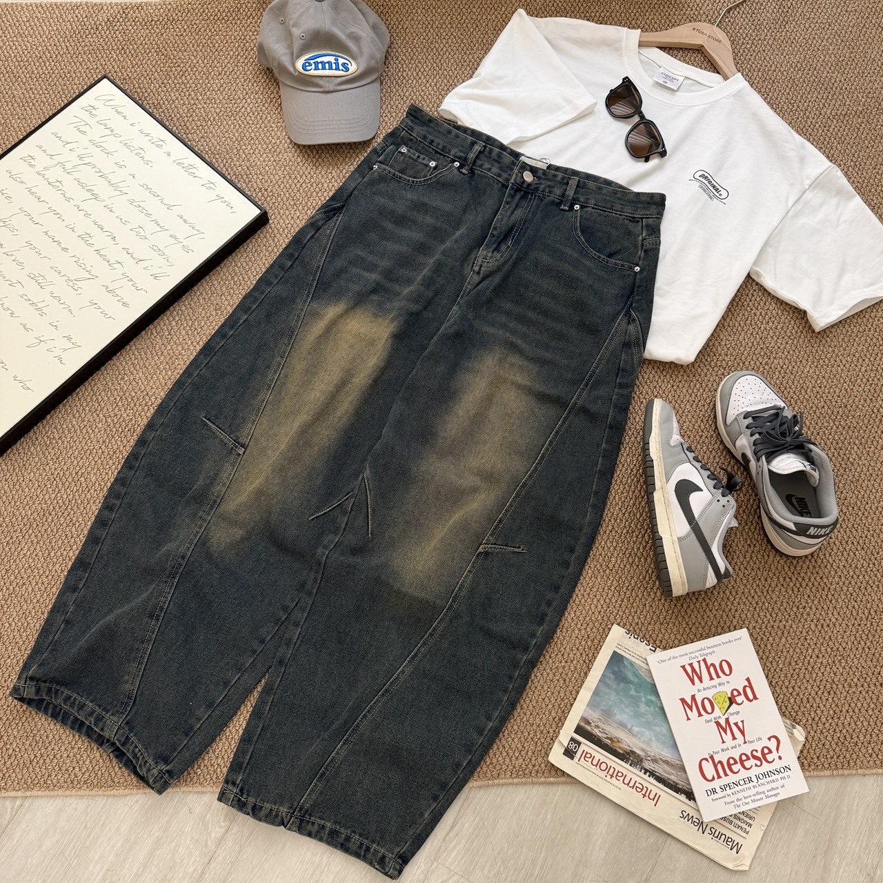 斜線刷舊牛仔彎刀褲 81046-2