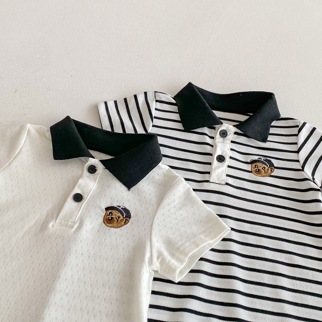 翻領刺繡小熊爬服