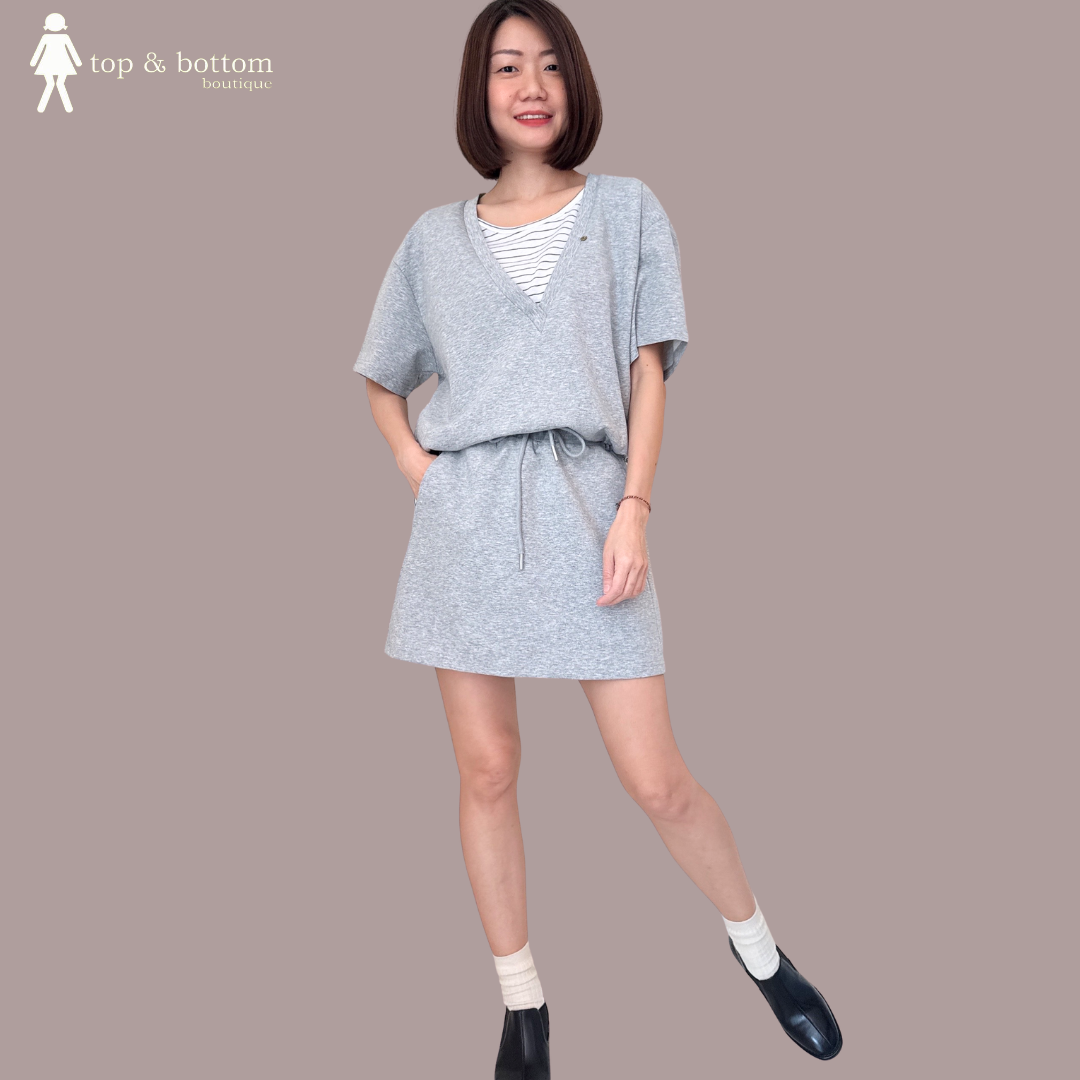 SHORT SLEEVE STRIPED INNER BLOUSE & SKIRT SET SUIT