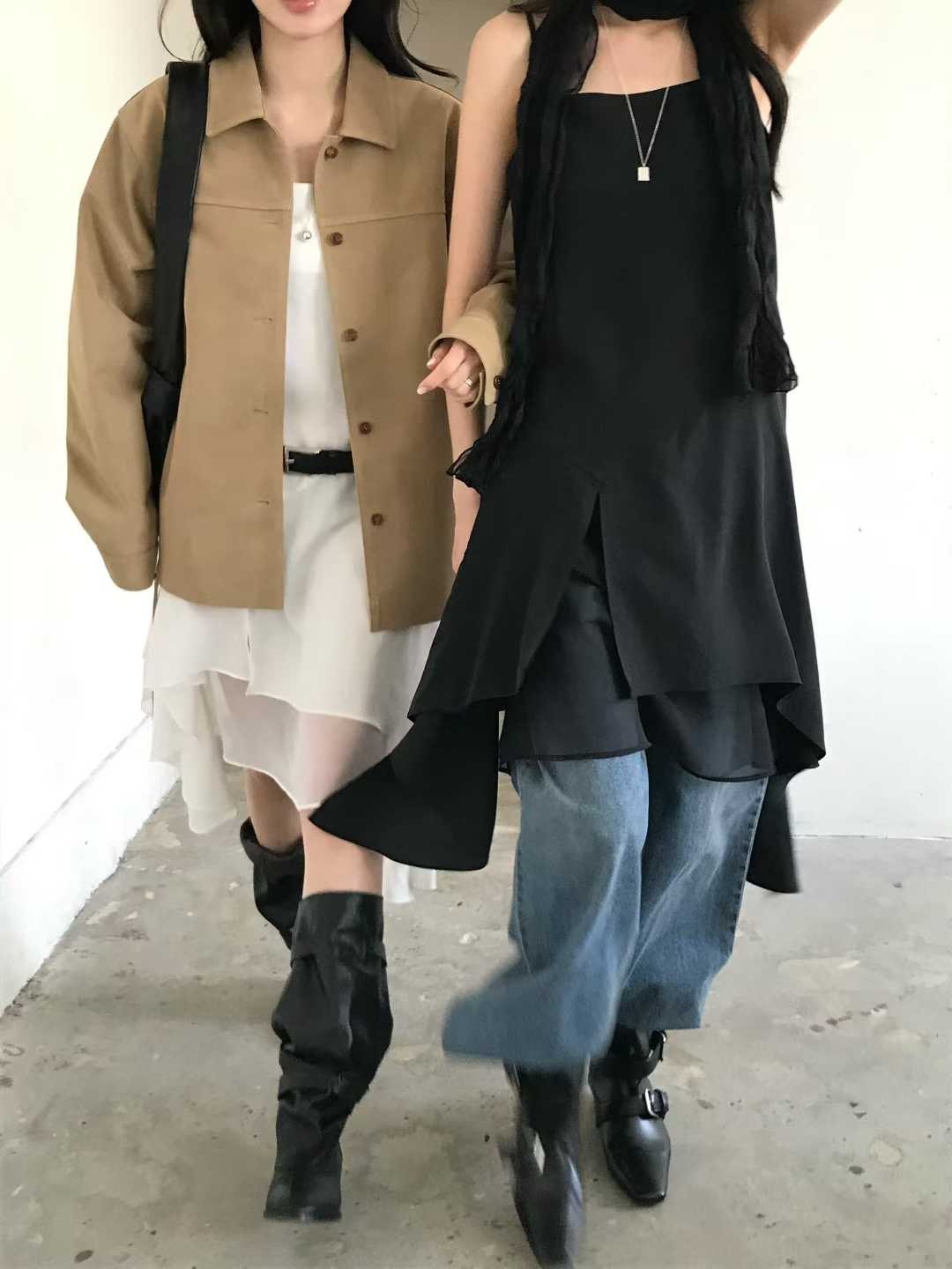 A01-細肩層次洋裝(白/霧灰/黑)