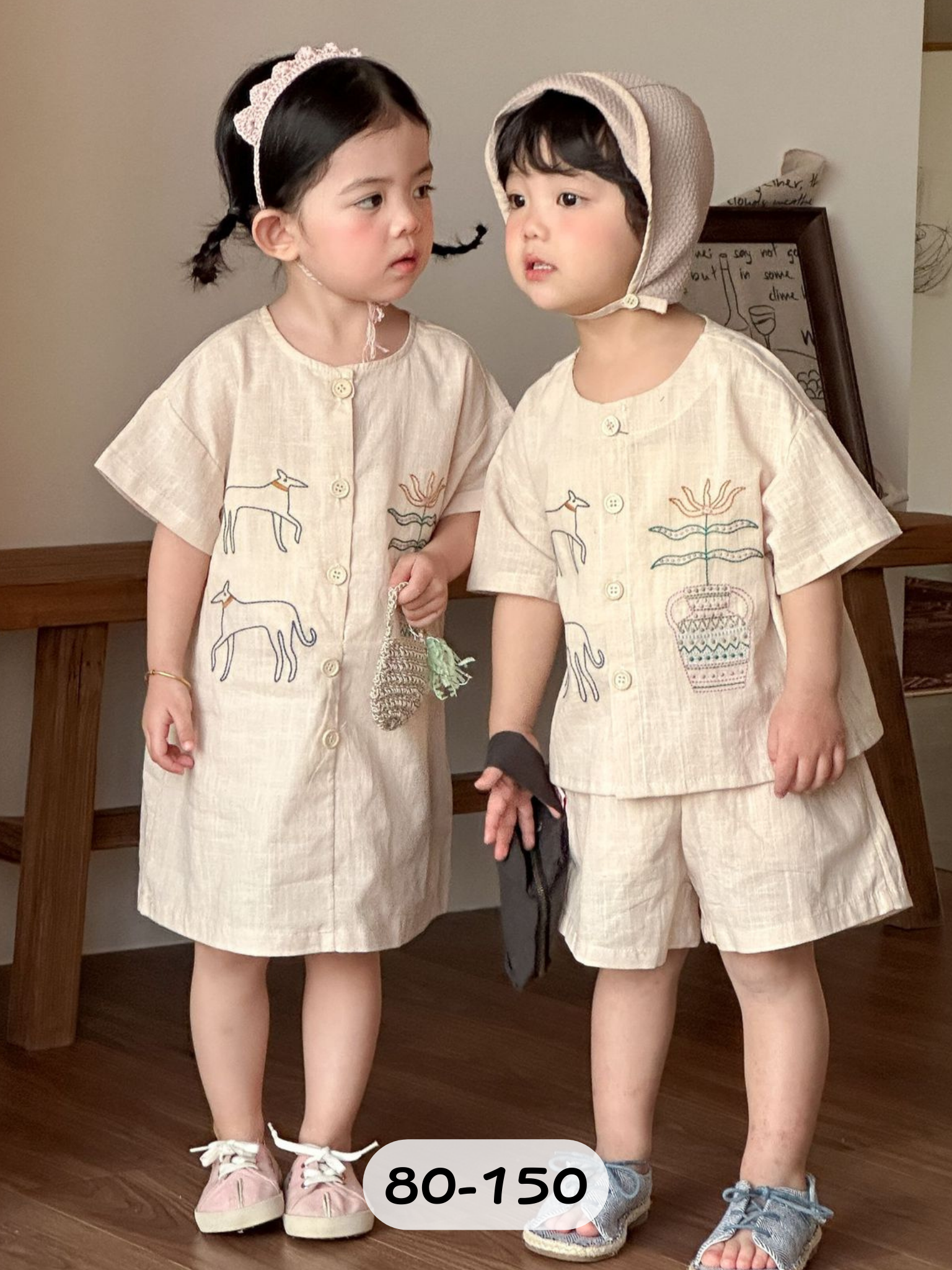 亞麻刺繡 短袖套裝/裙裝