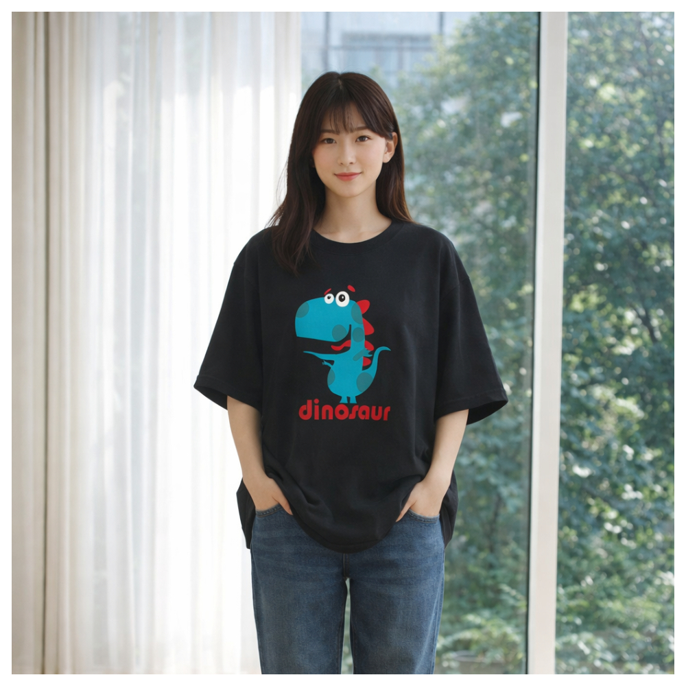 【ASister 小姊姊】AS0132#純棉上衣☆*黑白恐龍*中長版短袖T恤(2色 S-3XL)