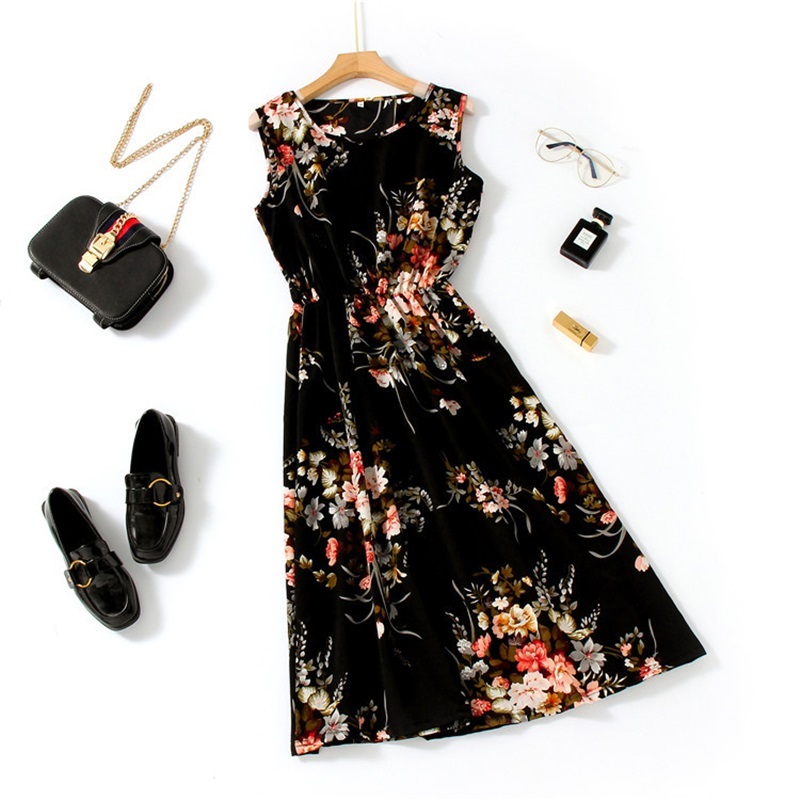 花花無袖收腰洋裝 五色