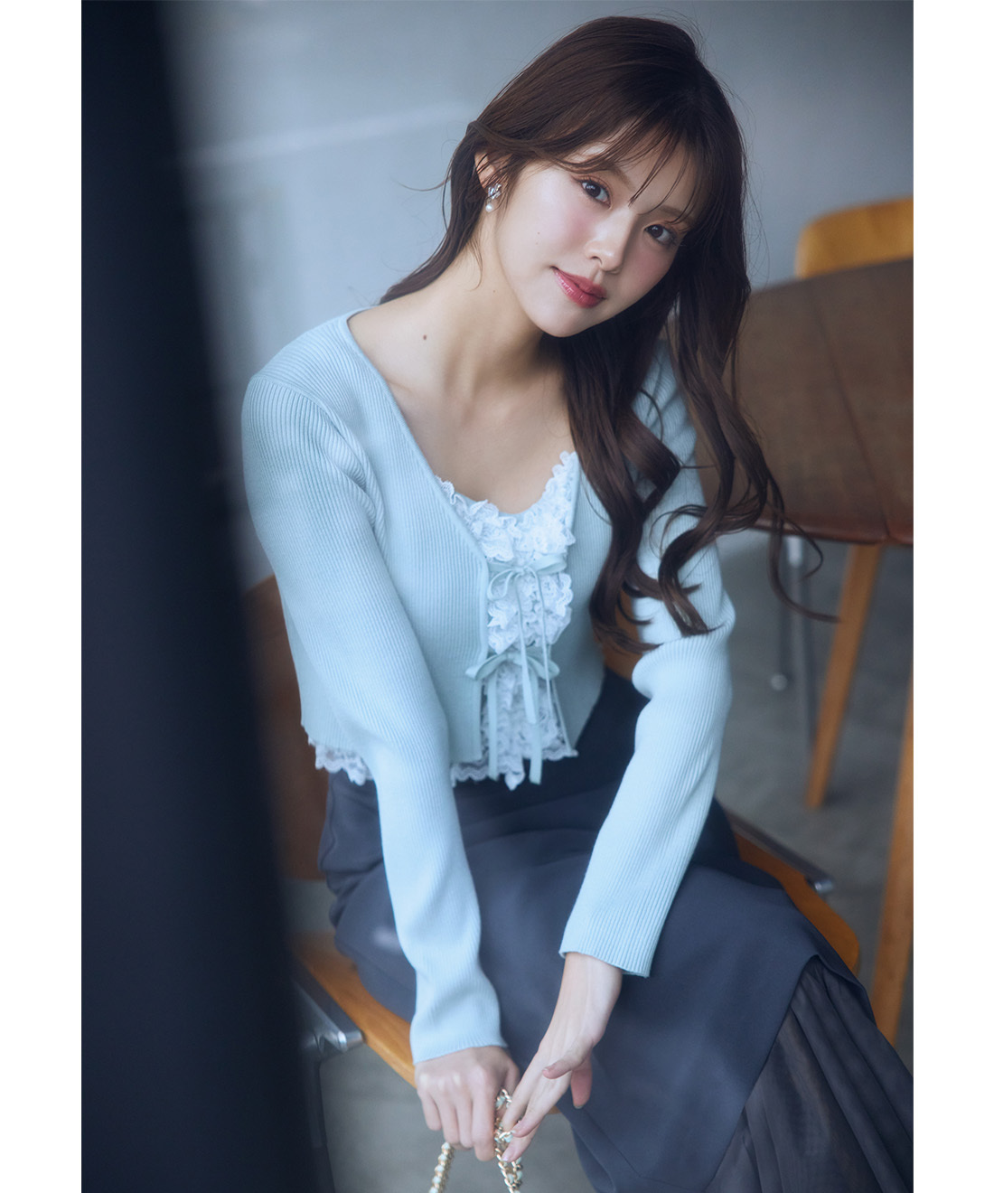 [預購] LILLIAN CARAT 蕾絲滾邊針織背心＋開襟外套套裝